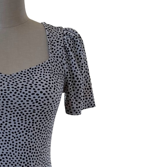 EXPRESS Top Puff Sleeve Polka Dot Sweetheart Neckline Black Gray XS - Picture 6 of 10